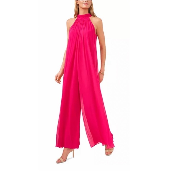 NEW Vince Camuto Women Halter Pleated Jumpsuit Large Pomegranate Pink NEW BNWT - Picture 8 of 10